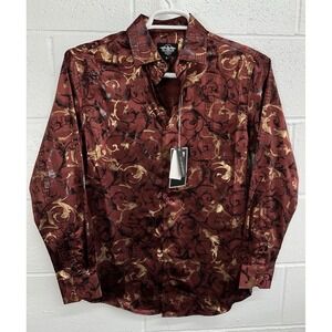 El General 1901 Burgundy Metallic Gold Shiny Western Button Down Shirt / Men's S